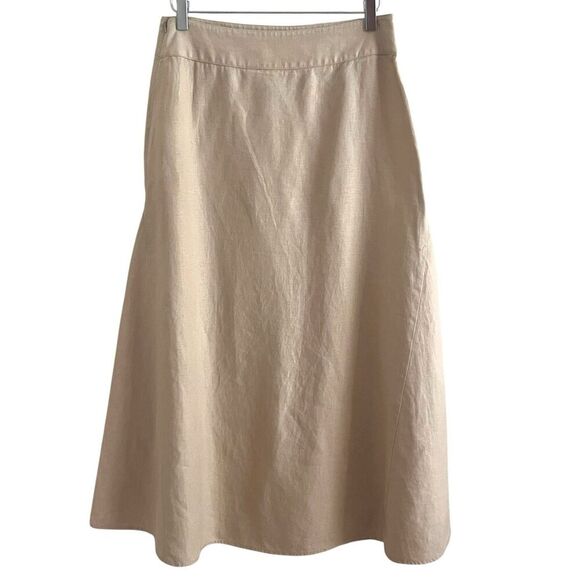 DKNY Vintage Linen Skirt Sz 8 Beige Maxi Natural Minimalist Lagenlook Boho Lagom - Picture 1 of 12